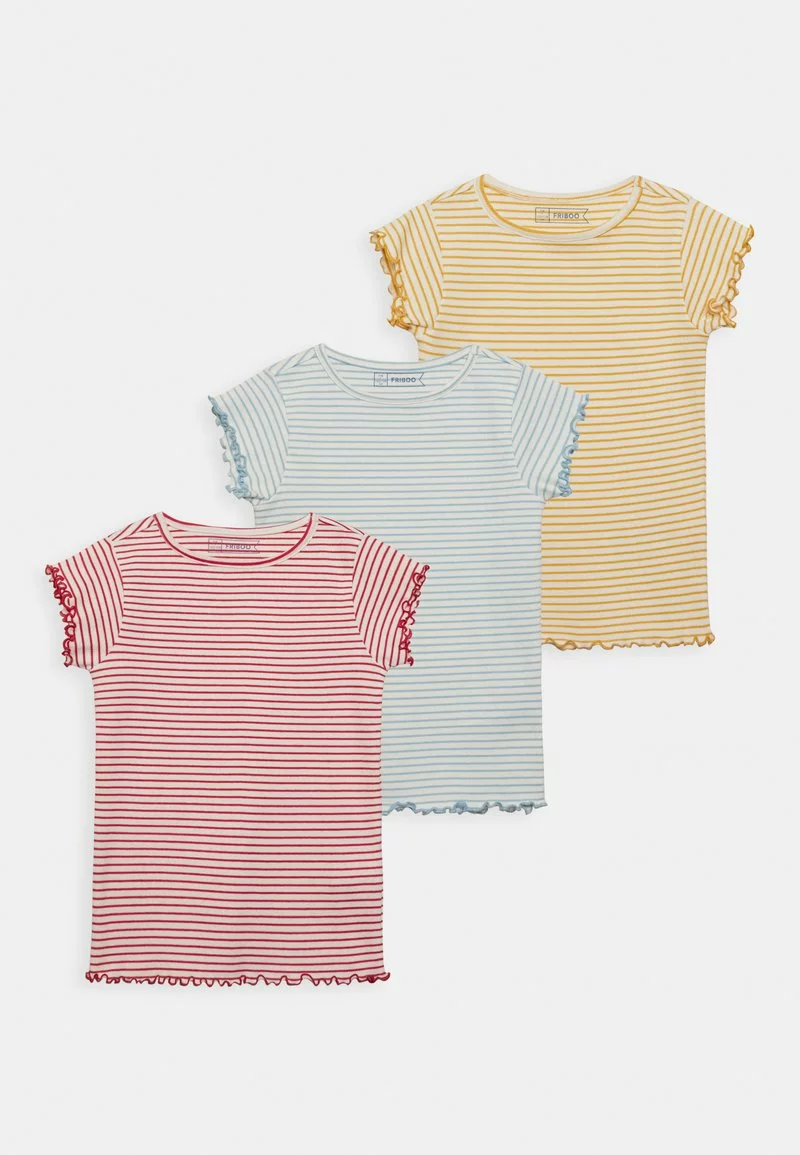 Friboo 3 PACK GIRL RIB TEE - T-Shirt Basic - Blue - 502_yellow - 202_pink - 402, Kinder 3 Friboo 3 PACK GIRL RIB TEE - T-Shirt Basic - Blue - 502_yellow - 202_pink - 402, Kinder